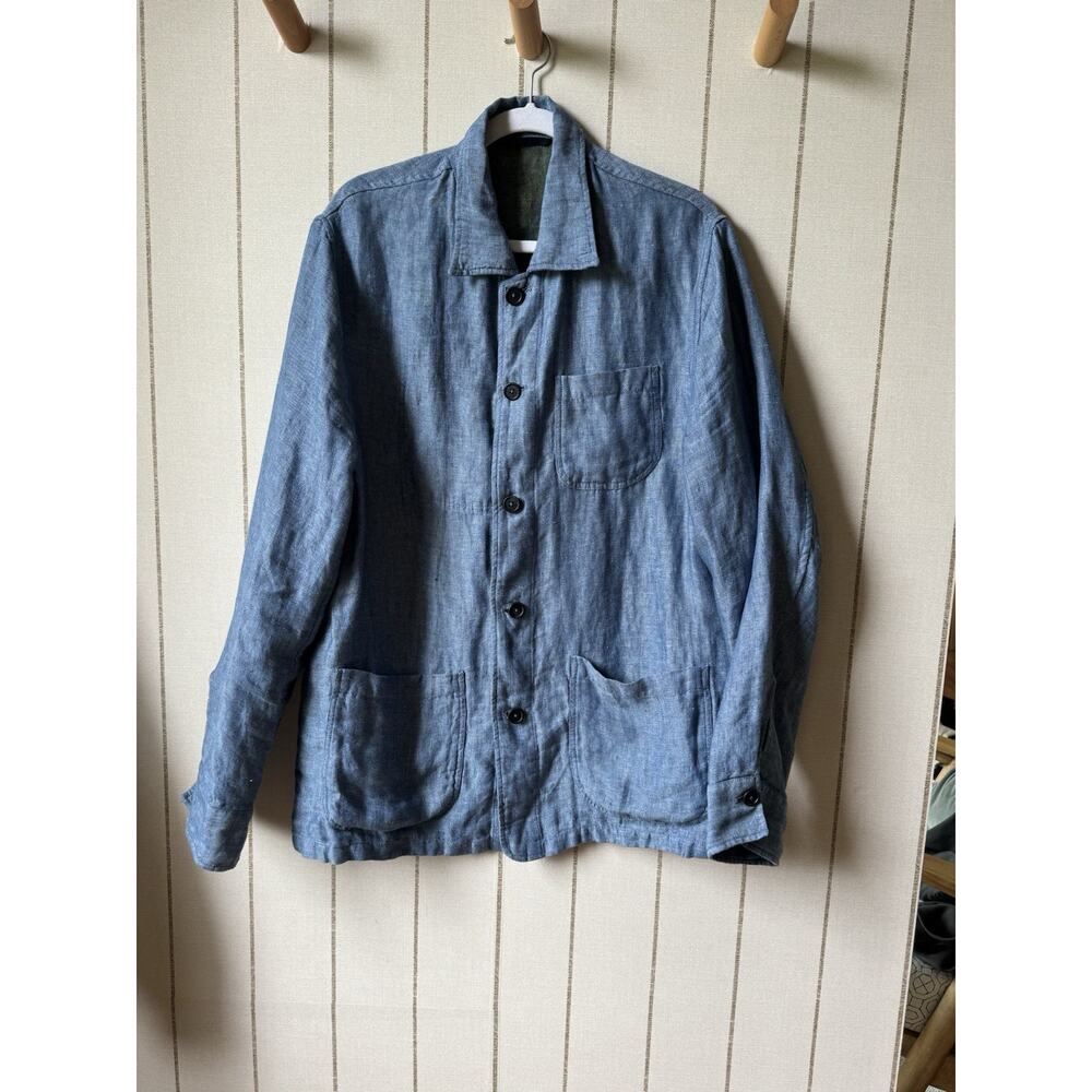 Sid Mashburn Linen Herringbone Chore Jacket Blue Men’s Large Lightweight Coat